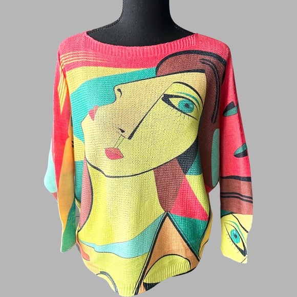 Sweaters - Made in Italy Pop Art Dolman Sleeve Boat Neck Sweater